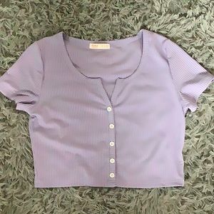 Purple Solid Button Front Tee